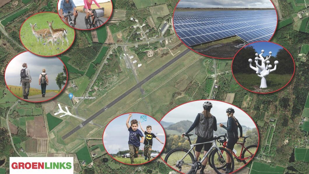 Een visuele voorstelling wat we met dit terrein kunnen doen: ruimte voor fietsen, natuur en zonnepanelen.